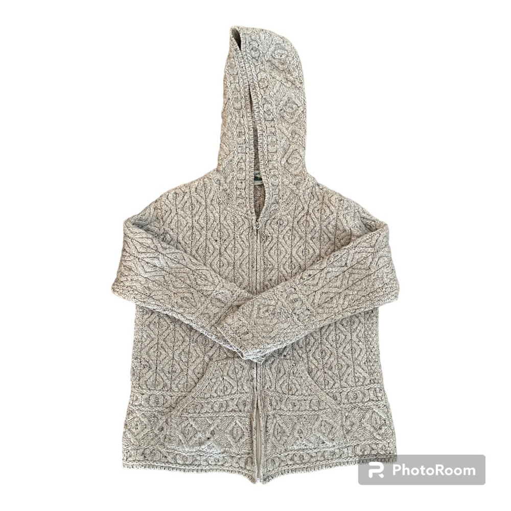Aran Crafts Women's Soft Cable Knit Honeycomb Hood Cardigan (100% Merino Wool)